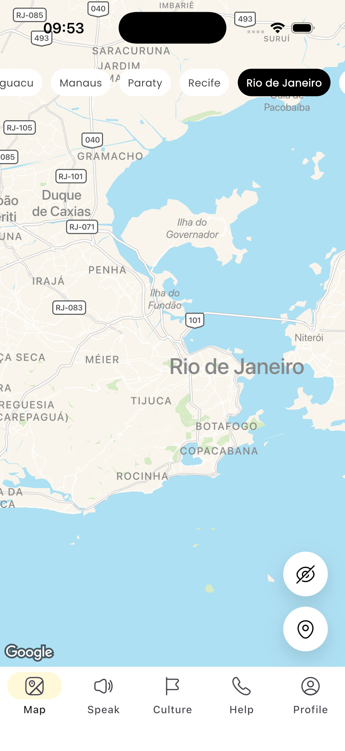 Brazil Safe Travel app showing a safety map with risk zones